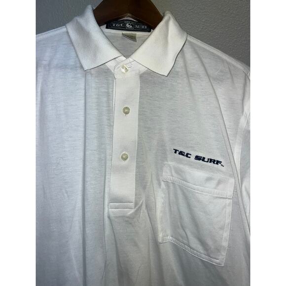 Vintage T&C Surf Polo Shirt Hawaii White Short Sleeve Collared Surfing 90s M - Picture 2 of 8